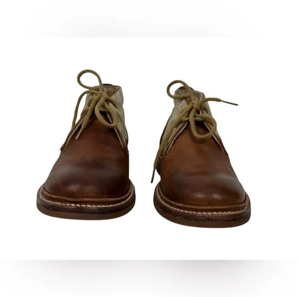 Frye Mens Boots 9.5 Brown Leather Canvas Chukka Desert Distressed Outdoor