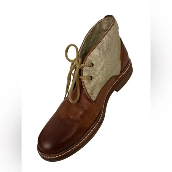 Frye Mens Boots 9.5 Brown Leather Canvas Chukka Desert Distressed Outdoor