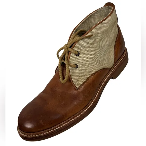 Frye Mens Boots 9.5 Brown Leather Canvas Chukka Desert Distressed Outdoor