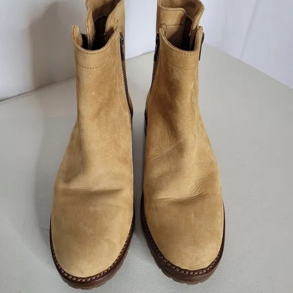 Frye Natalie Double Zip Low Heel Sand Nubuck Leather Bootie - Size 7.5 B