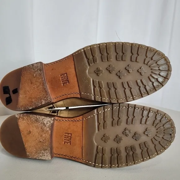 Frye Natalie Double Zip Low Heel Sand Nubuck Leather Bootie - Size 7.5 B