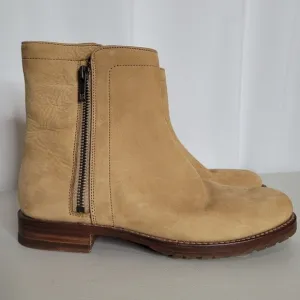 Frye Natalie Double Zip Low Heel Sand Nubuck Leather Bootie - Size 7.5 B
