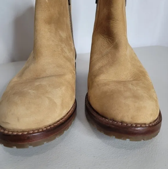 Frye Natalie Double Zip Low Heel Sand Nubuck Leather Bootie - Size 7.5 B