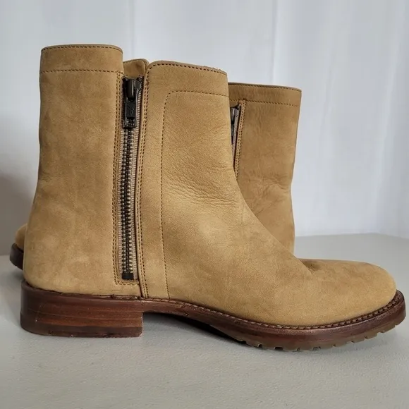 Frye Natalie Double Zip Low Heel Sand Nubuck Leather Bootie - Size 7.5 B