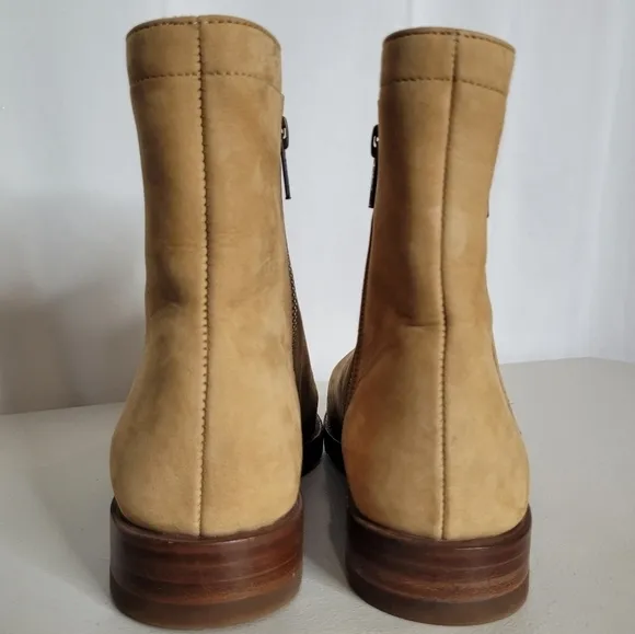 Frye Natalie Double Zip Low Heel Sand Nubuck Leather Bootie - Size 7.5 B