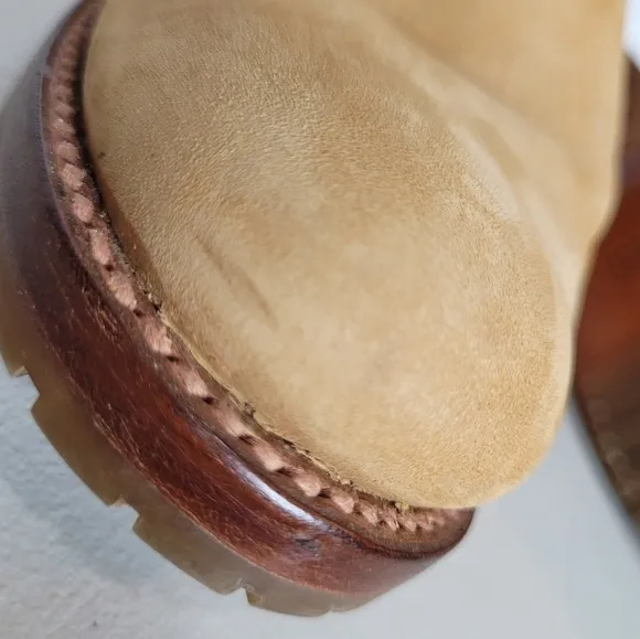 Frye Natalie Double Zip Low Heel Sand Nubuck Leather Bootie - Size 7.5 B
