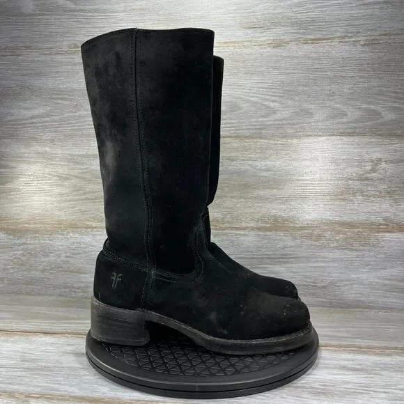 Frye Women's Campus Black Suede Pull On Mid Calf Boots Size 9 Made in USA