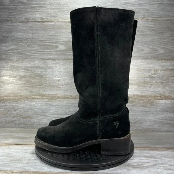 Frye Women's Campus Black Suede Pull On Mid Calf Boots Size 9 Made in USA