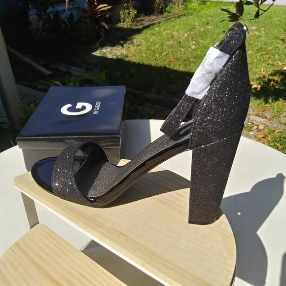 G by Guess Black Sparkle High Heel Shoes 7M  NIB