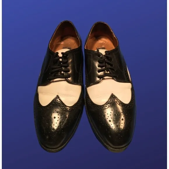 GIORGIO BRUTINI Brogue Wingtip Oxford, BLACK/WHITE, Men’s Size 9D, Pre-Owned,EUC