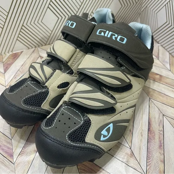 Giro Reva Womens Size 5 Khaki Brown Tan Blue Mountain Cycling Shoes SB2