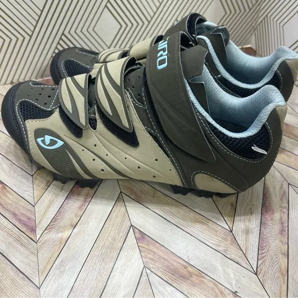 Giro Reva Womens Size 5 Khaki Brown Tan Blue Mountain Cycling Shoes SB2