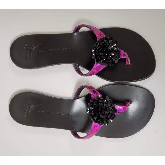 GIUSEPPE ZANOTTI SHOES THONG FLAT EMBELLISHED SANDALS sz IT 37 / US 7