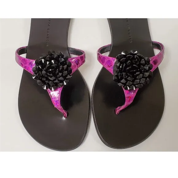 GIUSEPPE ZANOTTI SHOES THONG FLAT EMBELLISHED SANDALS sz IT 37 / US 7