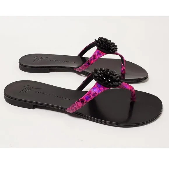 GIUSEPPE ZANOTTI SHOES THONG FLAT EMBELLISHED SANDALS sz IT 37 / US 7