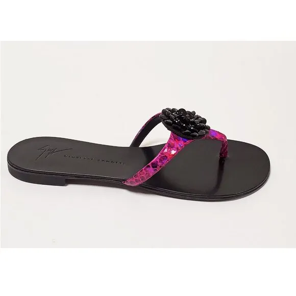 GIUSEPPE ZANOTTI SHOES THONG FLAT EMBELLISHED SANDALS sz IT 37 / US 7