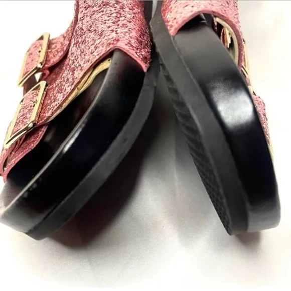 GIVENCHY Pink Swiss Glitter Double Buckle Flat Sandals