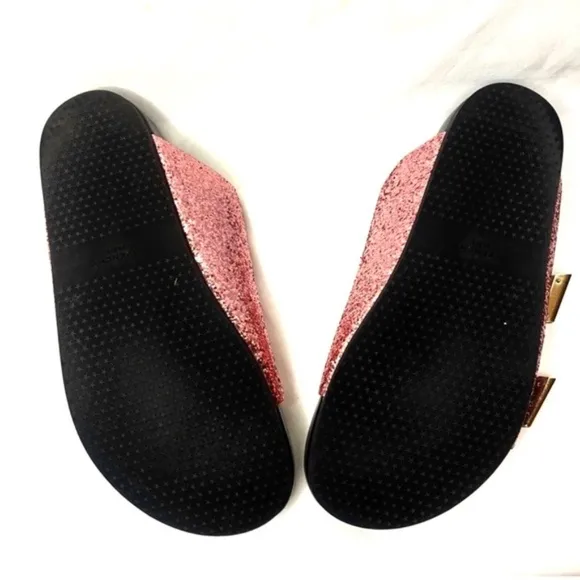 GIVENCHY Pink Swiss Glitter Double Buckle Flat Sandals