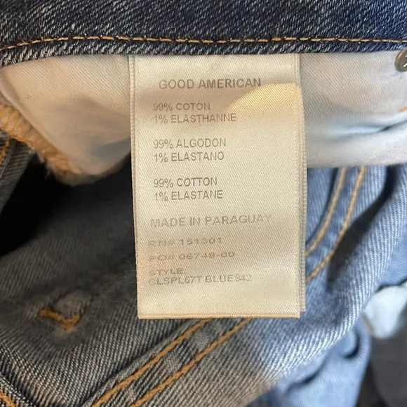 Good American Good Legs Cigarette Frayed Raw Hem Denim Jeans Blue 842 Size 4/27