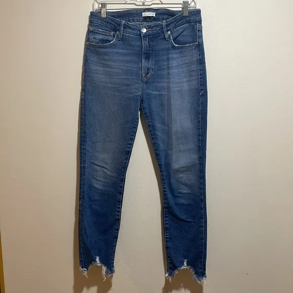 Good American Good Legs Cigarette Frayed Raw Hem Denim Jeans Blue 842 Size 4/27