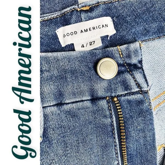 GOOD AMERICAN Good Legs Cigarette High Rise Busted Knee Distressed Jeans, Size 4