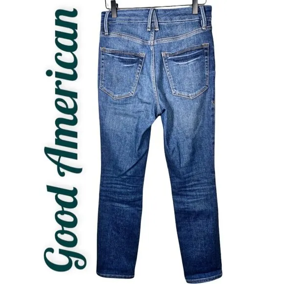 GOOD AMERICAN Good Legs Cigarette High Rise Busted Knee Distressed Jeans, Size 4