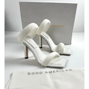 Good American High Heel Shoes Khloe Kardashian White Terry Cloth Gold Accent 6.5