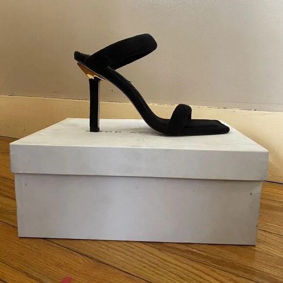Good American Women's Heels Kick Stand Heel Black Terry Cloth Sz 10.5 Shoes NIB
