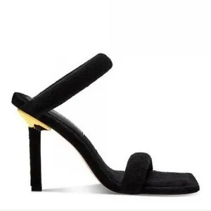 Good American Women's Heels Kick Stand Heel Black Terry Cloth Sz 10.5 Shoes NIB