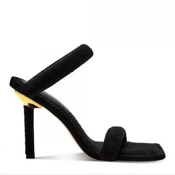Good American Women's Heels Kick Stand Heel Black Terry Cloth Sz 10.5 Shoes NIB
