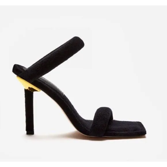 Good American Women's Heels Kick Stand Heel Black Terry Cloth Sz 10.5 Shoes NIB