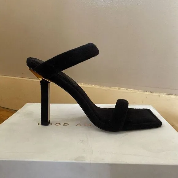 Good American Women's Heels Kick Stand Heel Black Terry Cloth Sz 10.5 Shoes NIB