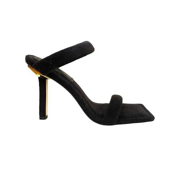 Good American Women's Heels Kick Stand Heel Black Terry Cloth Sz 10.5 Shoes NIB