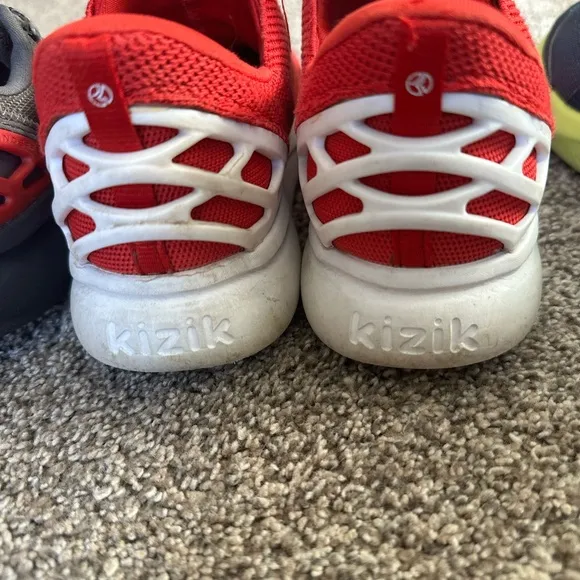 Gray, Red and Blue Kizik shoes kids size 3