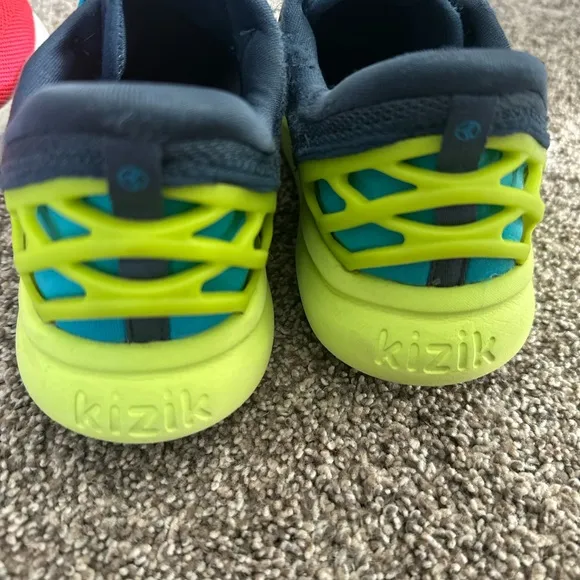 Gray, Red and Blue Kizik shoes kids size 3