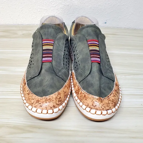 Green and Tan Flats with Breathable Upper and Elastic Bands NWOT