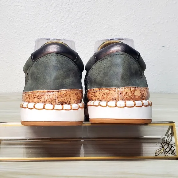 Green and Tan Flats with Breathable Upper and Elastic Bands NWOT