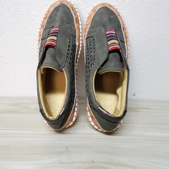 Green and Tan Flats with Breathable Upper and Elastic Bands NWOT