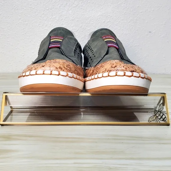 Green and Tan Flats with Breathable Upper and Elastic Bands NWOT