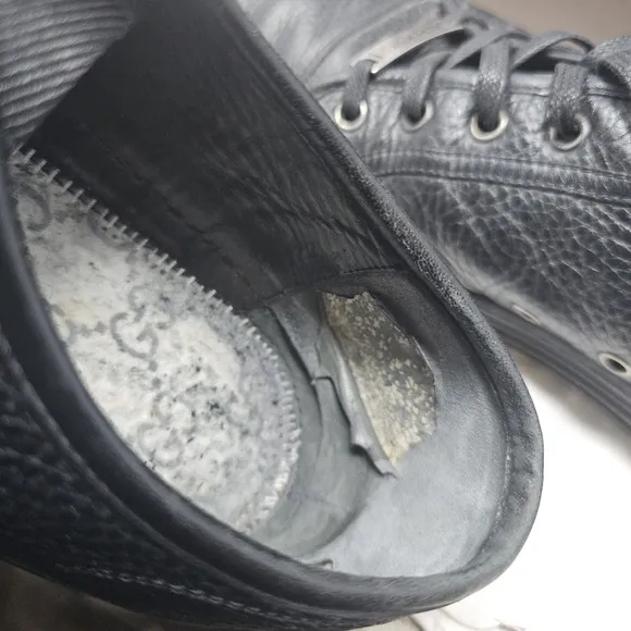 Gucci Camelot Nappa Moorea Men's Size 9 Black Pebbled Leather Low Top Sneakers