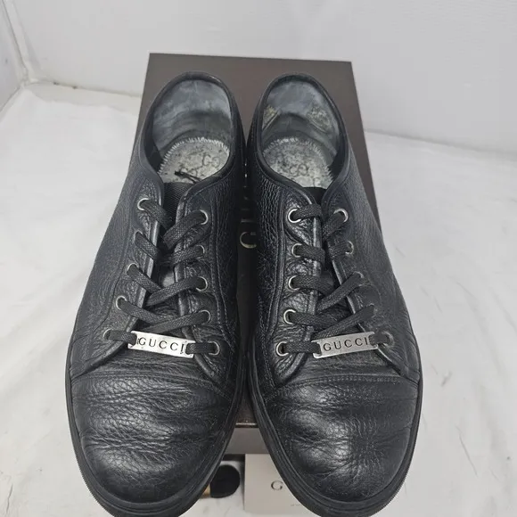 Gucci Camelot Nappa Moorea Men's Size 9 Black Pebbled Leather Low Top Sneakers