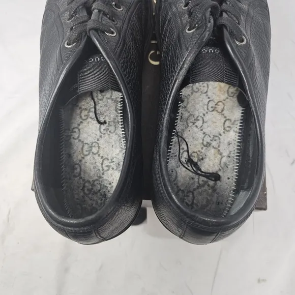 Gucci Camelot Nappa Moorea Men's Size 9 Black Pebbled Leather Low Top Sneakers