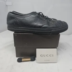 Gucci Camelot Nappa Moorea Men's Size 9 Black Pebbled Leather Low Top Sneakers