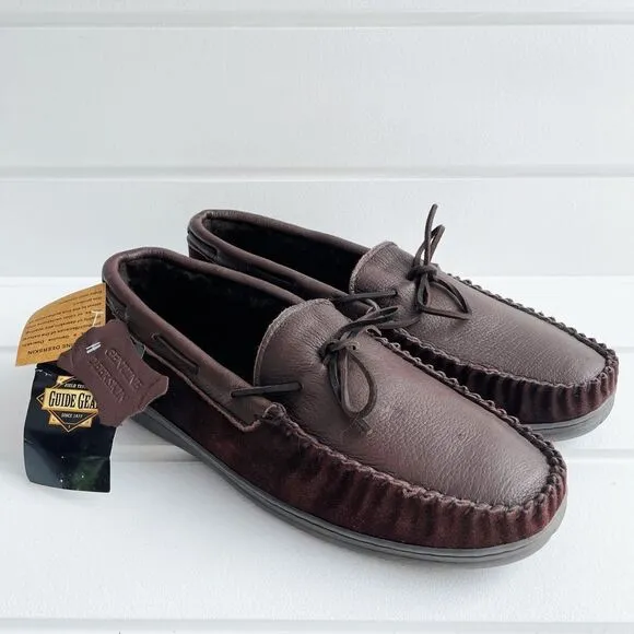 Guide Gear Deerskin Fur-Lined Leather Moccasin Slippers Big &amp; Tall Size 15 NWT