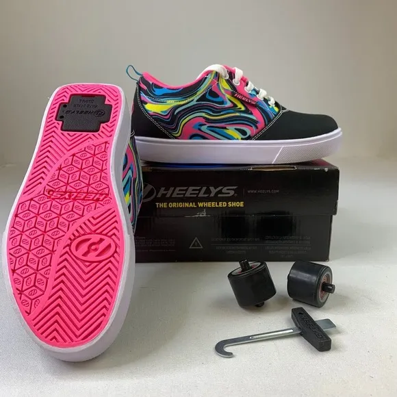 Heelys Pro 20 Prints Sneakers Black Pink Lace-Up Skate Shoes Womens Sz 5 Youth 4