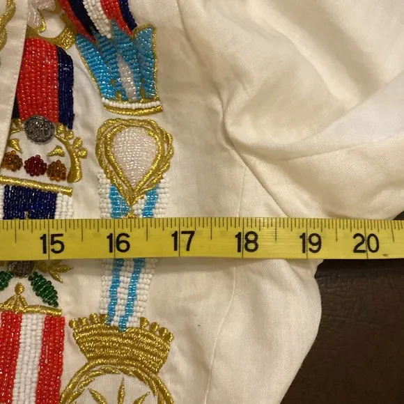 Helene D Collection Vintage linen blazer nautical embroidered white size 8