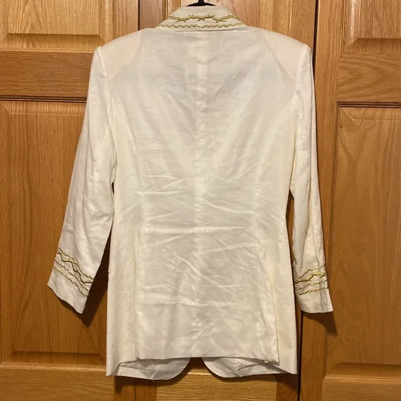 Helene D Collection Vintage linen blazer nautical embroidered white size 8