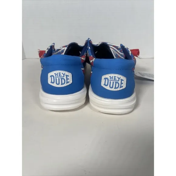 Hey Dude Wally H2O Fish Camo Blue Red Casual Slip On - Men's Size 12 (41842-1DF)