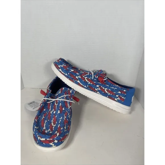 Hey Dude Wally H2O Fish Camo Blue Red Casual Slip On - Men's Size 12 (41842-1DF)