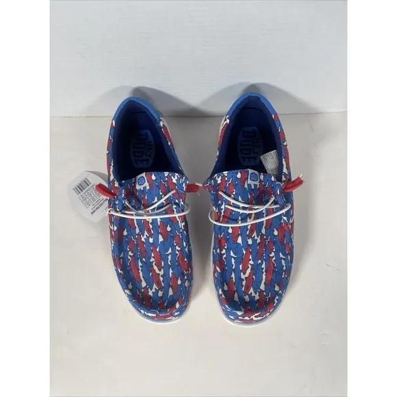 Hey Dude Wally H2O Fish Camo Blue Red Casual Slip On - Men's Size 12 (41842-1DF)